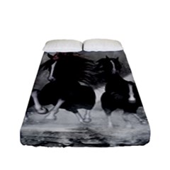 Awesome Wild Black Horses Running In The Night Fitted Sheet (full/ Double Size) by FantasyWorld7