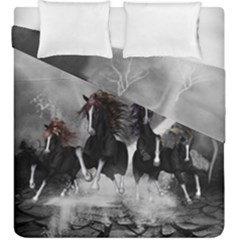 Awesome Wild Black Horses Running In The Night Duvet Cover Double Side (king Size) by FantasyWorld7