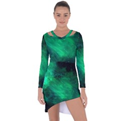 Green Space All Universe Cosmos Galaxy Asymmetric Cut-out Shift Dress by Nexatart