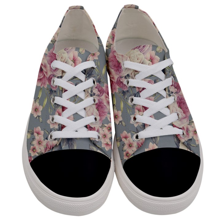 Pink Flower Seamless Design Floral Women s Low Top Canvas Sneakers