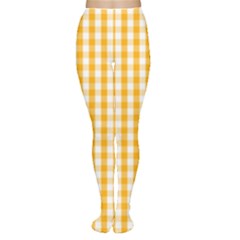 Pale Pumpkin Orange And White Halloween Gingham Check Women s Tights by PodArtist