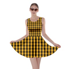 Pale Pumpkin Orange And Black Halloween Gingham Check Skater Dress by PodArtist