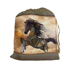 Steampunk, Wonderful Steampunk Horse With Clocks And Gears, Golden Design Drawstring Pouches (xxl) by FantasyWorld7