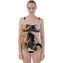 Steampunk, Wonderful Steampunk Horse With Clocks And Gears, Golden Design Twist Front Tankini Set View1