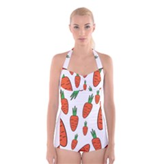 Fruit Vegetable Carrots Boyleg Halter Swimsuit  by Mariart