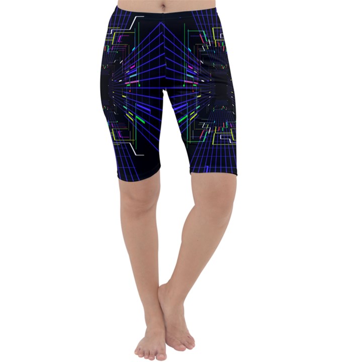 Seamless 3d Animation Digital Futuristic Tunnel Path Color Changing Geometric Electrical Line Zoomin Cropped Leggings 