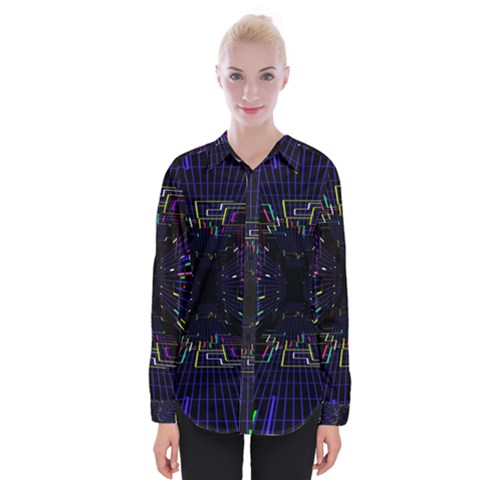 Seamless 3d Animation Digital Futuristic Tunnel Path Color Changing Geometric Electrical Line Zoomin Womens Long Sleeve Shirt by Mariart