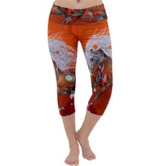 Steampunk, Wonderful Wild Steampunk Horse Capri Yoga Leggings by FantasyWorld7