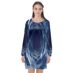 Worm Hole Line Space Blue Long Sleeve Chiffon Shift Dress  by Mariart