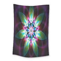 Colorful Fractal Flower Star Green Purple Small Tapestry by Mariart