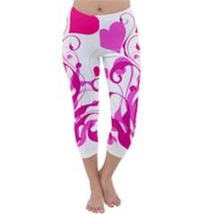 Heart Flourish Pink Valentine Capri Winter Leggings  by Mariart