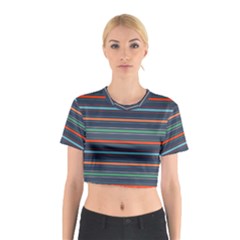 Horizontal Line Blue Green Cotton Crop Top by Mariart