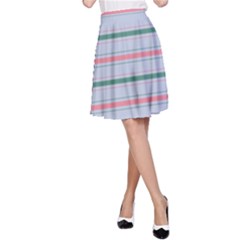 Horizontal Line Green Pink Gray A-line Skirt by Mariart