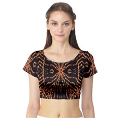 Golden Fire Pattern Polygon Space Short Sleeve Crop Top by Mariart