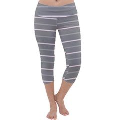 Horizontal Line Grey Pink Capri Yoga Leggings by Mariart