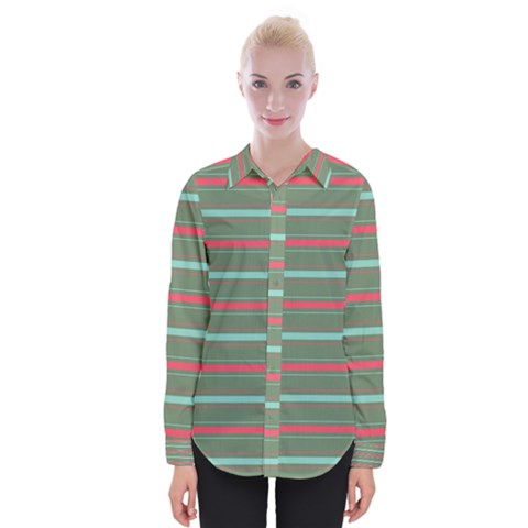 Horizontal Line Red Green Womens Long Sleeve Shirt by Mariart