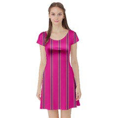 Pink Line Vertical Purple Yellow Fushia Short Sleeve Skater Dress by Mariart