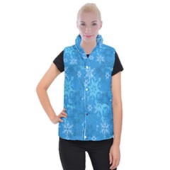 Snowflakes Cool Blue Star Women s Button Up Puffer Vest by Mariart