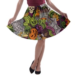 Halloween Pattern A-line Skater Skirt by ValentinaDesign