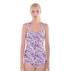 Vegetable Cabbage Purple Flower Boyleg Halter Swimsuit  by Mariart