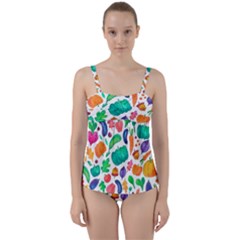 Pattern Autumn White Twist Front Tankini Set by kostolom3000shop