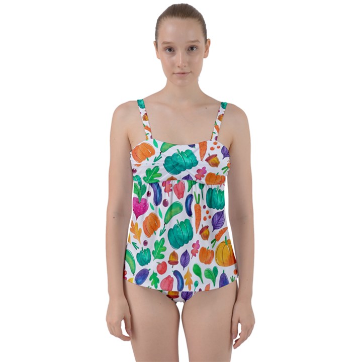 Pattern Autumn White Twist Front Tankini Set