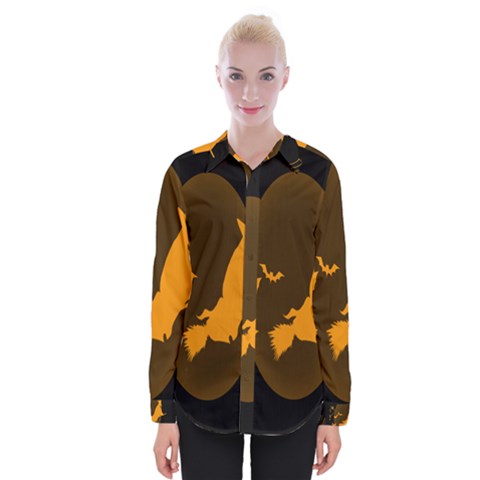 Day Hallowiin Ghost Bat Cobwebs Full Moon Spider Womens Long Sleeve Shirt by Mariart