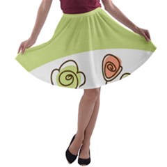 Flower Simple Green Rose Sunflower Sexy A-line Skater Skirt by Mariart