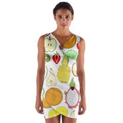 Mango Fruit Pieces Watermelon Dragon Passion Fruit Apple Strawberry Pineapple Melon Wrap Front Bodycon Dress by Mariart