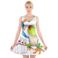 Tree Frog Bowler V-neck Sleeveless Skater Dress by crcustomgifts