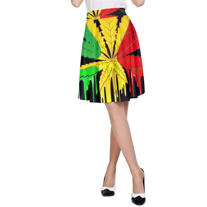 Marijuana Cannabis Rainbow Love Green Yellow Red Black A-Line Skirt