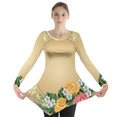 Rose Sunflower Star Floral Flower Frame Green Leaf Long Sleeve Tunic  by Mariart