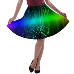 Space Galaxy Green Blue Black Spot Light Neon Rainbow A-line Skater Skirt by Mariart