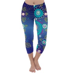 Flower Blue Floral Sunflower Star Polka Dots Sexy Capri Winter Leggings  by Mariart