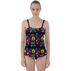 Peace Drips Icreate Twist Front Tankini Set by iCreate