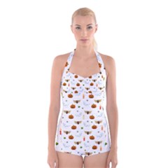 Halloween Pattern Boyleg Halter Swimsuit  by Valentinaart