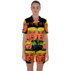 Trump Or Treat  Satin Short Sleeve Pyjamas Set by Valentinaart