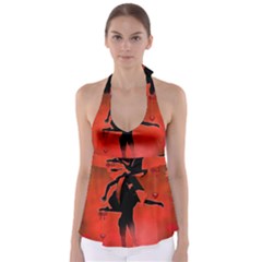 Dancing Couple On Red Background With Flowers And Hearts Babydoll Tankini Top by FantasyWorld7