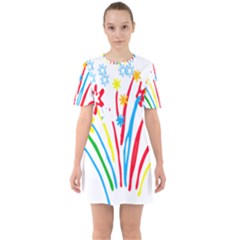 Fireworks Rainbow Flower Sixties Short Sleeve Mini Dress by Mariart