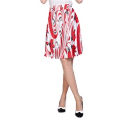 Red Flower Floral Leaf A-line Skirt by Mariart