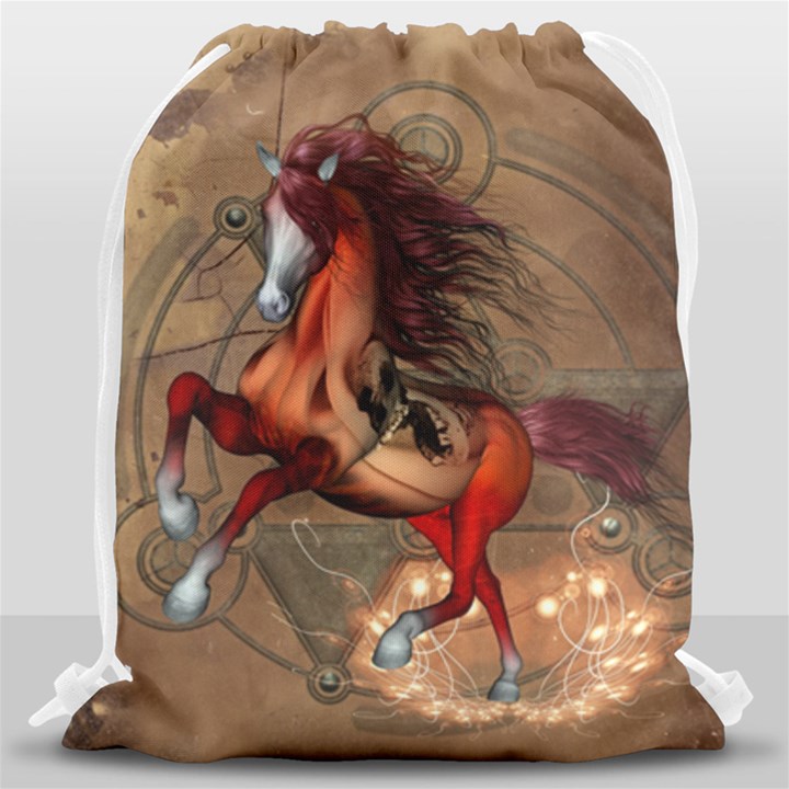 Awesome Horse  With Skull In Red Colors Drawstring Bag (Large)