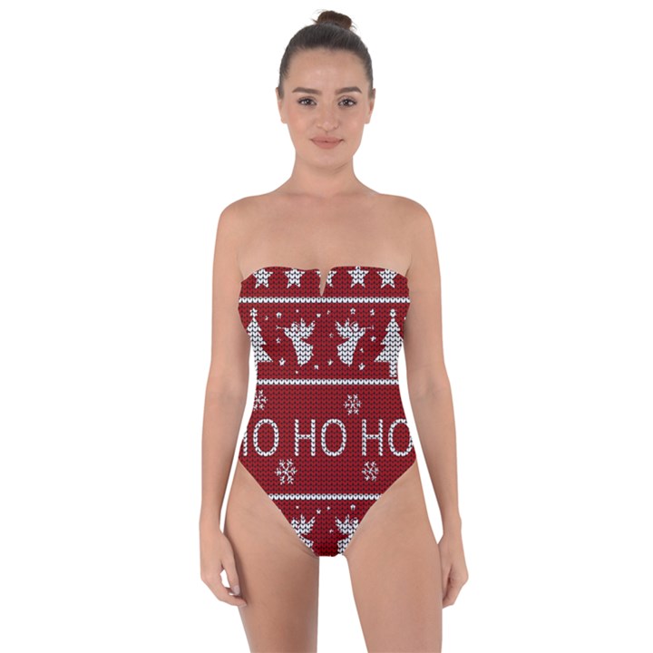 Ugly Christmas Sweater Tie Back One Piece Swimsuit