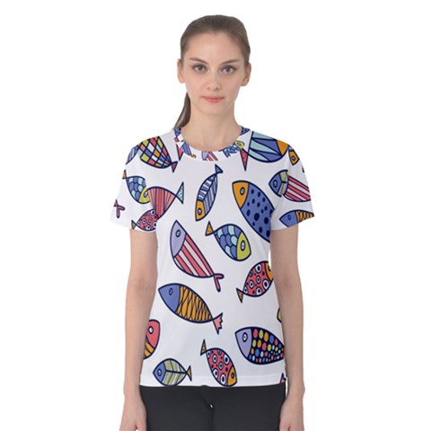 Love Fish Seaworld Swim Rainbow Cartoons Women s Cotton Tee by Mariart