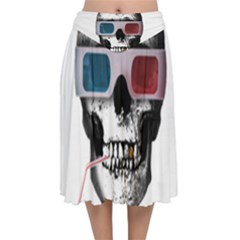 Cinema Skull Velvet Flared Midi Skirt by Valentinaart