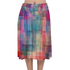 Rainbow Prism Plaid  Velvet Flared Midi Skirt by KirstenStar