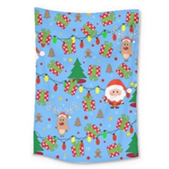 Santa And Rudolph Pattern Large Tapestry by Valentinaart