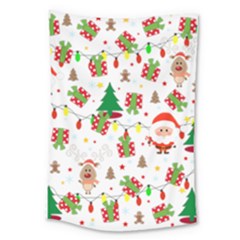 Santa And Rudolph Pattern Large Tapestry by Valentinaart