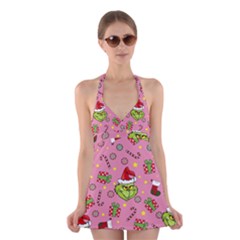 Grinch Pattern Halter Dress Swimsuit  by Valentinaart