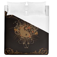 The Sign Ying And Yang With Floral Elements Duvet Cover (queen Size) by FantasyWorld7