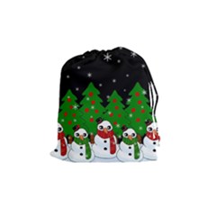 Kawaii Snowman Drawstring Pouches (medium)  by Valentinaart